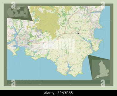 South Hams, non metropolitan district of England - Great Britain. Open Street Map. Corner auxiliary location maps Stock Photo