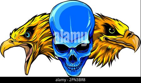 head eagle birdswith skull illustration on white background Stock Vector