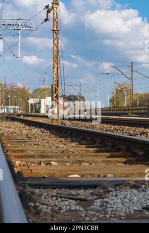 railroad tracks in suburban vicinity of Warsaw Stock Photo