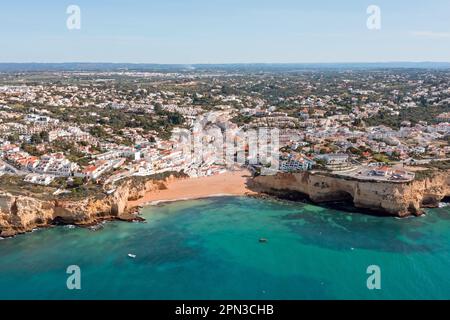 Aerial from the historical village Carvoeiro in the Algarve Portugal Stock Photo