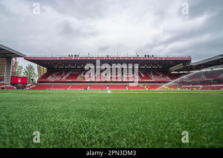 Nottingham, UK. 16th Apr, 2023. A general view of The City Ground before the Premier League match Nottingham Forest vs Manchester United at City Ground, Nottingham, United Kingdom, 16th April 2023 (Photo by Ritchie Sumpter/News Images) in Nottingham, United Kingdom on 4/16/2023. (Photo by Ritchie Sumpter/News Images/Sipa USA) Credit: Sipa USA/Alamy Live News Stock Photo