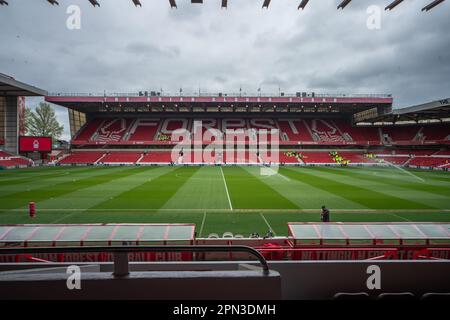 Nottingham, UK. 16th Apr, 2023. A general view of The City Ground before the Premier League match Nottingham Forest vs Manchester United at City Ground, Nottingham, United Kingdom, 16th April 2023 (Photo by Ritchie Sumpter/News Images) in Nottingham, United Kingdom on 4/16/2023. (Photo by Ritchie Sumpter/News Images/Sipa USA) Credit: Sipa USA/Alamy Live News Stock Photo