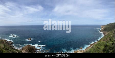 Morocco: view from Cape Spartel Lighthouse (1864) on the promontory at Strait of Gibraltar entrance, the northwesternmost point of African continent Stock Photo