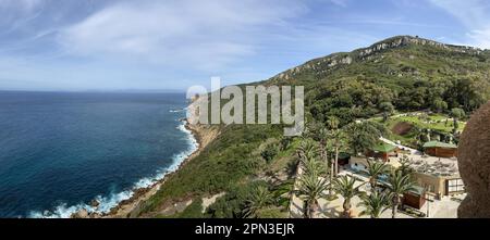 Morocco: view from Cape Spartel Lighthouse (1864) on the promontory at Strait of Gibraltar entrance, the northwesternmost point of African continent Stock Photo