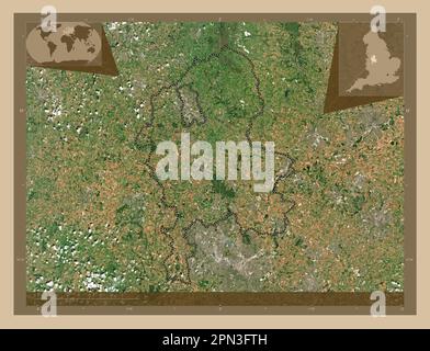 Staffordshire, administrative county of England - Great Britain. Low resolution satellite map. Corner auxiliary location maps Stock Photo