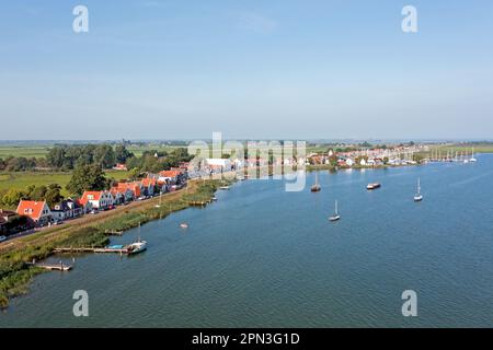Aerial from the traditional village Durgerdam in the Netherlands on a beautiful summer day Stock Photo