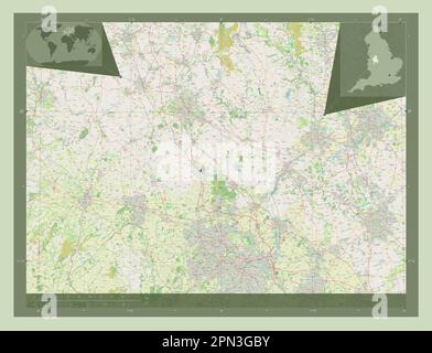 Staffordshire, administrative county of England - Great Britain. Open Street Map. Corner auxiliary location maps Stock Photo