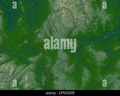 Staffordshire, administrative county of England - Great Britain. Colored elevation map with lakes and rivers Stock Photo