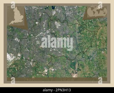 Stockport, metropolitan borough of England - Great Britain. High resolution satellite map. Corner auxiliary location maps Stock Photo