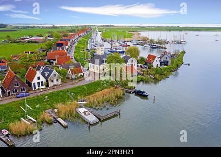 Aerial from the ancient village Durgerdam at the IJsselmeer in the Netherlands Stock Photo