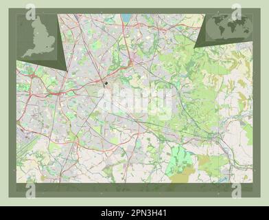 Stockport, metropolitan borough of England - Great Britain. Open Street Map. Corner auxiliary location maps Stock Photo