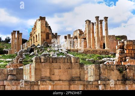 Temple of Zeus  Roman ruins, Jerash, Jordan, ancient city, boasts an unbroken chain of human occupation dating back 6,500 years, Stock Photo