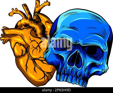 illustration of heart shaped skull with crossed bones. Isolated on ...