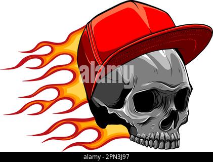 Illustration of a skull in skateboarder cap. Design element for poster, card, banner, sign. Vector Stock Vector