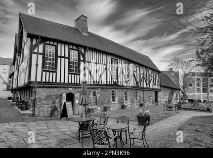 This is 600 year old timber framed York City merchants adventurers trading hall and crafts centre Guild Hall Stock Photo