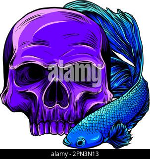vector illustration of betta fish on white background. digital draw Stock Vector