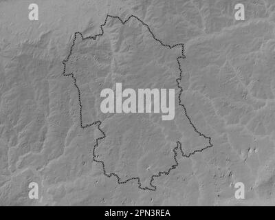 Uttlesford, non metropolitan district of England - Great Britain. Grayscale elevation map with lakes and rivers Stock Photo