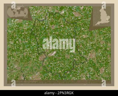 Uttlesford, non metropolitan district of England - Great Britain. High resolution satellite map. Corner auxiliary location maps Stock Photo