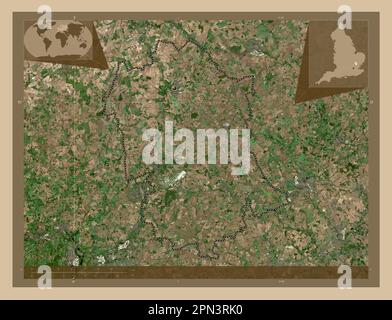 Uttlesford, non metropolitan district of England - Great Britain. Low resolution satellite map. Corner auxiliary location maps Stock Photo