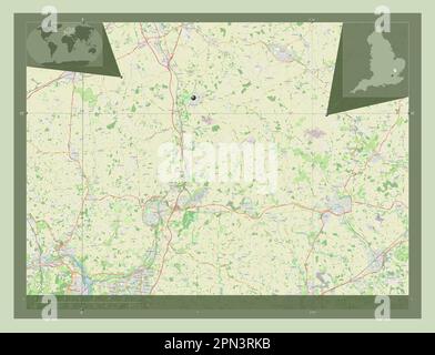 Uttlesford, non metropolitan district of England - Great Britain. Open Street Map. Corner auxiliary location maps Stock Photo