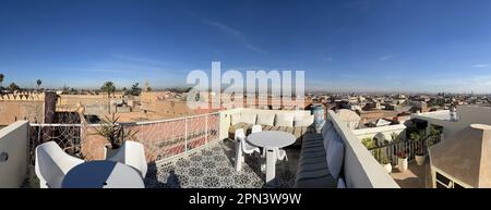 Morocco, Africa: skyline of Marrakech, one of the four Imperial cities of Morocco situated west of the foothills of the Atlas Mountains, sunny day Stock Photo