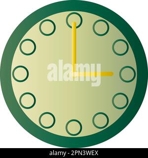 A Green Clock Icon of a Circular Face with Twelve Hour Markers, Two Hands for Indicating the Time Stock Vector