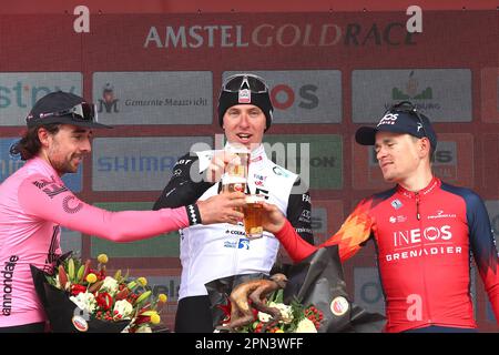 VALKENBURG – Ben Healy, Tadej Pogacar, Tom Pidcock on the podium after ...