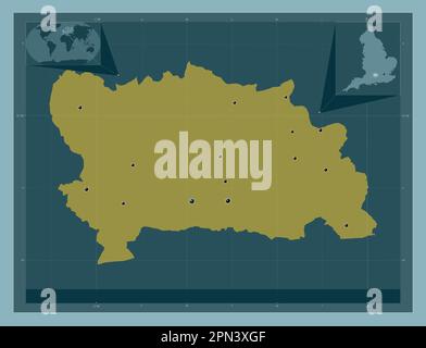 West Berkshire, county of England - Great Britain. Solid color shape. Locations of major cities of the region. Corner auxiliary location maps Stock Photo