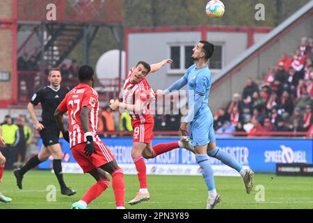 Berlin, Germany. 16th Apr, 2023. Berlin, Germany. April 16th 2023: Janik Haberer (19) of 1.FC Union Berlin jumps for a header during the game Bundesliga - 1. FC Union Berlin v VfL Bochum - An Der Alten Foersterei. Berlin, Germany. (Ryan Sleiman /SPP) Credit: SPP Sport Press Photo. /Alamy Live News Stock Photo