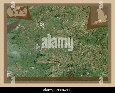 Wiltshire, administrative county of England - Great Britain. Low resolution satellite map. Corner auxiliary location maps Stock Photo