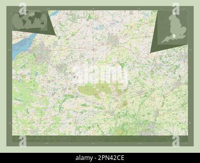 Wiltshire, administrative county of England - Great Britain. Open Street Map. Corner auxiliary location maps Stock Photo