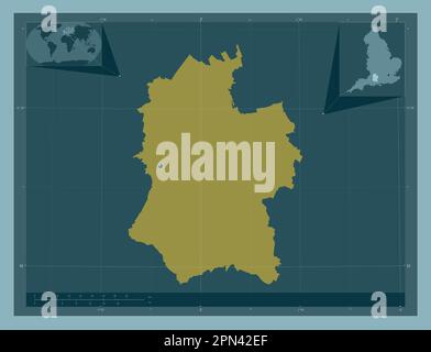 Wiltshire, administrative county of England - Great Britain. Solid color shape. Corner auxiliary location maps Stock Photo