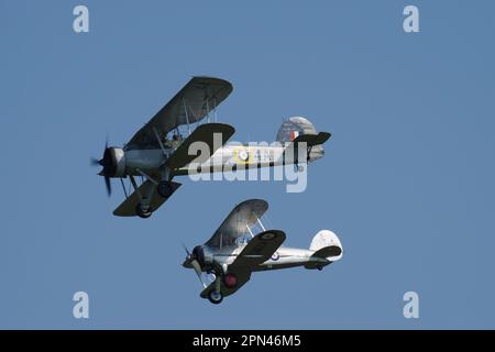 Fairey Swordfish 1, WS856, W5856, 4A, G-BMGC, Gloster Gladiator 1, L8032, G-AMRK, Shuttleworth Air Display, Old Warden, England, Stock Photo