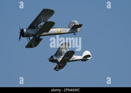 Fairey Swordfish 1, WS856, W5856, 4A, G-BMGC, Gloster Gladiator 1, L8032, G-AMRK, Shuttleworth Air Display, Old Warden, England, Stock Photo