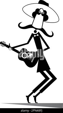 Guitarist is playing music. Man in the big hat playing guitar Stock Vector