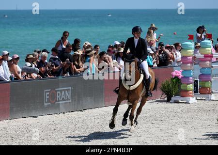 MIAMI BEACH, FL - APRIL 15: Rider at the Longines Global Champions Tour of Miami Beach on April 15, 2023 in Miami Beach, Florida.   People:  Rider Stock Photo