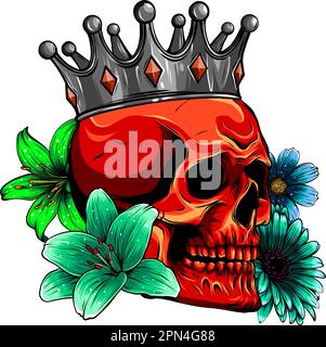 vector illustration skull wearing a king crown on white background. Stock Vector