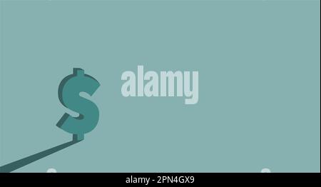 A dollar sign in block letters casts a shadow as it stands alone isolated on text area behind it in this vector illustration. Stock Vector