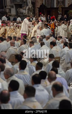 April 06, 2023 - Vatican: Pope Francis celebrates in St. Peter's Basilica the Mass of Chrism on the occasion of Holy Thursday of Easter Week. © Andrea Sabbadini Stock Photo