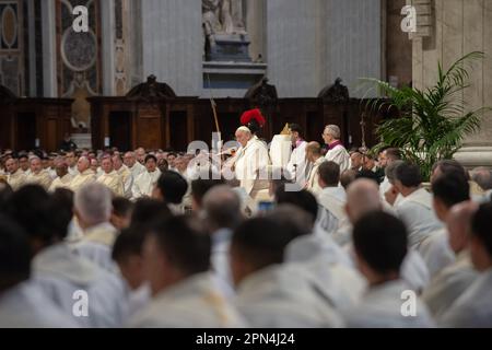 April 06, 2023 - Vatican: Pope Francis celebrates in St. Peter's Basilica the Mass of Chrism on the occasion of Holy Thursday of Easter Week. © Andrea Sabbadini Stock Photo