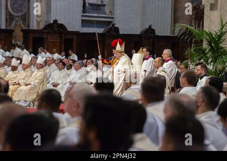 April 06, 2023 - Vatican: Pope Francis celebrates in St. Peter's Basilica the Mass of Chrism on the occasion of Holy Thursday of Easter Week. © Andrea Sabbadini Stock Photo