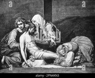 Lamentation of Christ, bible, New Testament, First Book Corinthians, chapter 13, historical Illustration 1890 Stock Photo