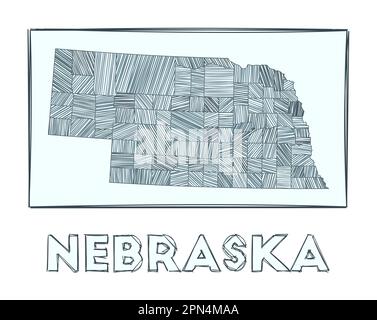 Isolated sketch of the state of - Sketch Map Of Nebraska Grayscale Hand Drawn Map Of The Us State Filled Regions With Hachure Stripes Vector Illustration 2pn4maa