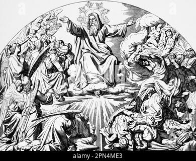 O Lord, thou hast searched me, and known me, bible, New Testament, Book of Psalms, Psalm 139,  verses 1-24, historical Illustration 1890 Stock Photo