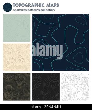 Topographic maps. Authentic isoline patterns, seamless design. Stylish tileable background. Vector illustration. Stock Vector