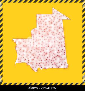 Mauritania closed - virus danger sign. Lockdown country icon. Black striped border around map with virus spread concept. Vector illustration. Stock Vector