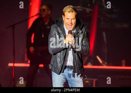 Berlin, Germany. 16th Apr, 2023. Dieter Bohlen performs at the opening concert of his comeback tour in the Max-Schmeling-Halle. Credit: Christoph Soeder/dpa/Alamy Live News Stock Photo