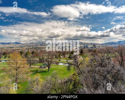 View of Boise Idaho skyline in winter on a cloudy day Stock Photo