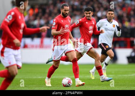 Nottingham, UK. 16th April 2023. Felipe of Nottingham Forest during the Premier League match between Nottingham Forest and Manchester United at the City Ground, Nottingham on Sunday 16th April 2023. (Photo: Jon Hobley | MI News) Credit: MI News & Sport /Alamy Live News Stock Photo