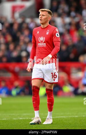 Nottingham, UK. 16th April 2023. Sam Surrage of Nottingham Forest during the Premier League match between Nottingham Forest and Manchester United at the City Ground, Nottingham on Sunday 16th April 2023. (Photo: Jon Hobley | MI News) Credit: MI News & Sport /Alamy Live News Stock Photo